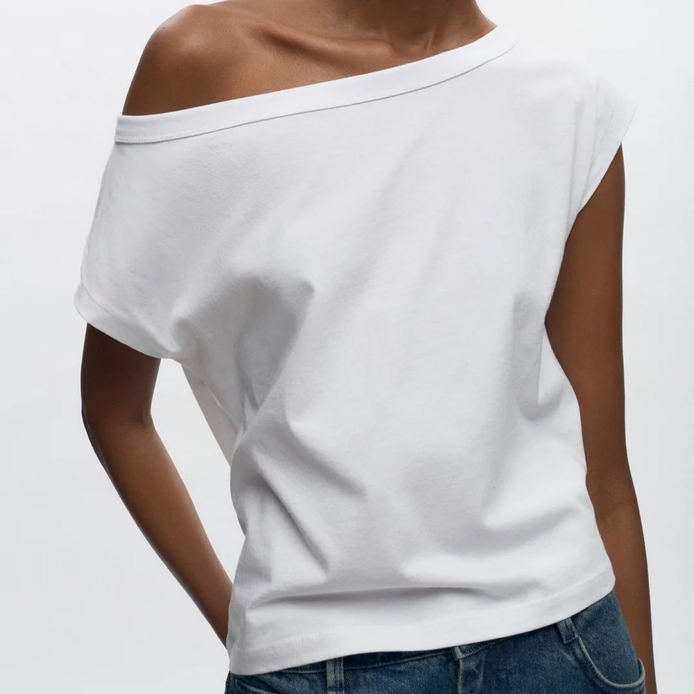 KOTN White Off-Shoulder Muscle Tee